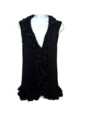 Y2k Vivienne Tam Black Ruffled Top Blouse Small Dainty Coquette Fem Soft Rayon